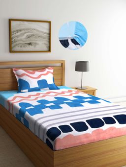 ARRABI - Multi Abstract TC Cotton Blend Single Fitted Bedsheet with 1 Pillow Cover