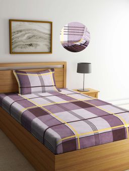 ARRABI - Multi Geometric TC Cotton Blend Single Fitted Bedsheet with 1 Pillow Cover