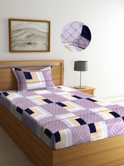 ARRABI - Multi Geometric TC Cotton Blend Single Fitted Bedsheet with 1 Pillow Cover