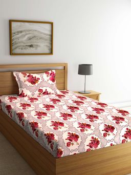 ARRABI - Cream Floral TC Polycotton Single Bedsheet with 1 Pillow Cover