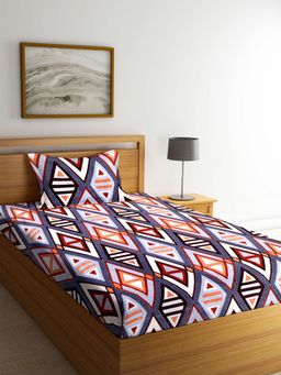 ARRABI - Grey Geometric TC Polycotton Single Bedsheet with 1 Pillow Cover