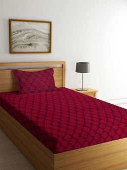ARRABI - Burgundy Indian Handwoven Cotton Single Bedsheet with 1 Pillow Cover