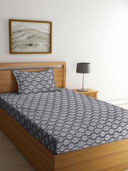 ARRABI - Grey Indian Handwoven 100% Cotton Single Bedsheet with 1 Pillow Cover