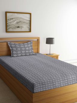 ARRABI - Grey Indian Handwoven 100% Cotton Single Bedsheet with 1 Pillow Cover