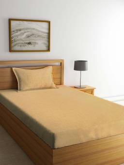 ARRABI - Coffee Solid Handwoven 100% Cotton Single Bedsheet with 1 Pillow Cover