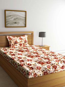 ARRABI - Multi Floral TC Polycotton Single Bedsheet with 1 Pillow Cover