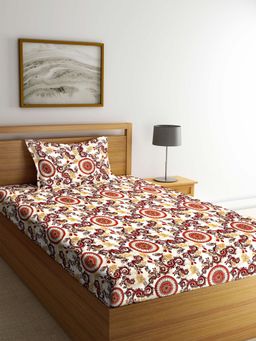 ARRABI - Brown Indian TC Polycotton Single Bedsheet with 1 Pillow Cover