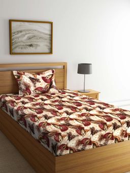 ARRABI - Brown Indian TC Polycotton Single Bedsheet with 1 Pillow Cover