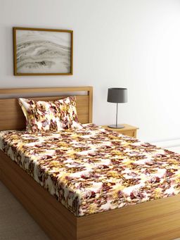 ARRABI - Multi Floral TC Polycotton Single Bedsheet with 1 Pillow Cover