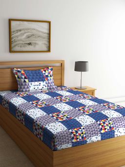 ARRABI - Multi Colourblock TC Polycotton Single Bedsheet with 1 Pillow Cover