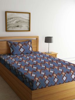 ARRABI - Grey Geometric TC Polycotton Single Bedsheet with 1 Pillow Cover