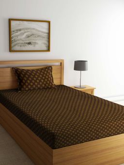 ARRABI - Brown Indian Handwoven Cotton Single Bedsheet with 1 Pillow Cover