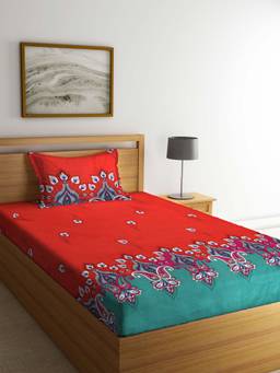 ARRABI - Multi Indian TC Cotton Blend Single Bedsheet with 1 Pillow Cover