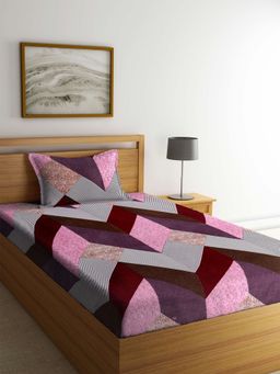 ARRABI - Multi Geometric TC Cotton Blend Single Bedsheet with 1 Pillow Cover