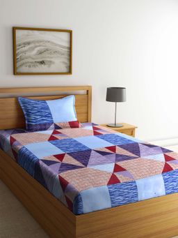 ARRABI - Multi Geometric TC Cotton Blend Single Bedsheet with 1 Pillow Cover