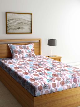 ARRABI - Multi Leaf 100% Cotton Single Bedsheet with 1 Pillow Cover