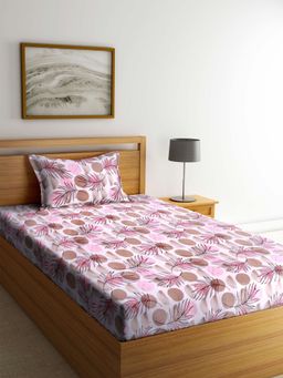 ARRABI - Multi Leaf 100% Cotton Single Bedsheet with 1 Pillow Cover