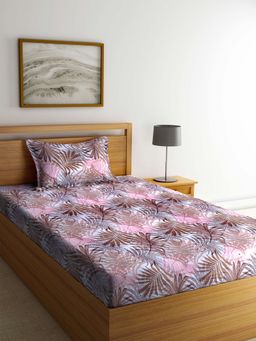 ARRABI - Multi Leaf 100% Cotton Single Bedsheet with 1 Pillow Cover
