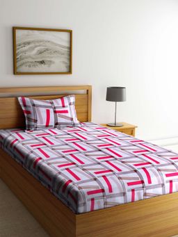 ARRABI - Multi Geometric 100% Cotton Single Bedsheet with 1 Pillow Cover