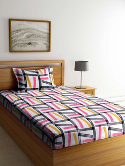 ARRABI - Multi Geometric 100% Cotton Single Bedsheet with 1 Pillow Cover