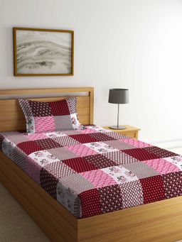 ARRABI - Multi Geometric TC Cotton Blend Single Bedsheet with 1 Pillow Cover