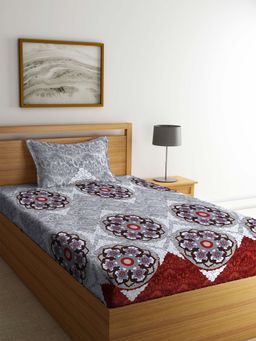 ARRABI - Grey Indian TC Cotton Blend Single Bedsheet with 1 Pillow Cover