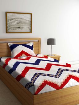 ARRABI - Beige Graphic TC Cotton Blend Single Bedsheet with 1 Pillow Cover