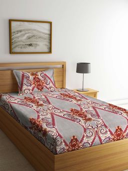 ARRABI - Multi Indian TC Cotton Blend Single Bedsheet with 1 Pillow Cover