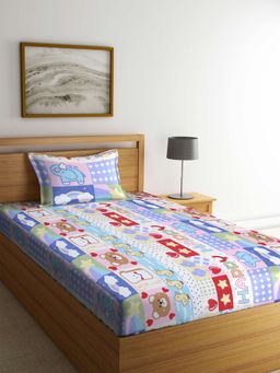 ARRABI - Multi Cartoon TC Cotton Blend Single Bedsheet with 1 Pillow Cover