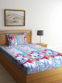 ARRABI - Multi Cartoon TC Cotton Blend Single Bedsheet with 1 Pillow Cover
