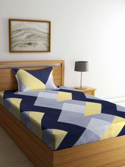 ARRABI - Multi Geometric TC Cotton Blend Single Bedsheet with 1 Pillow Cover