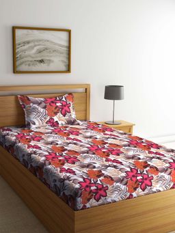ARRABI - Multi Floral TC Cotton Blend Single Bedsheet with 1 Pillow Cover