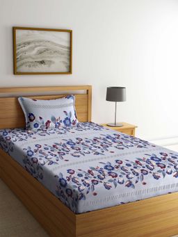 ARRABI - Multi Floral TC Cotton Blend Single Bedsheet with 1 Pillow Cover