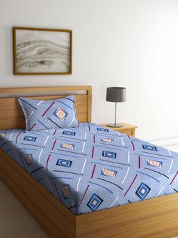 ARRABI - Grey Geometric TC Cotton Blend Single Bedsheet with 1 Pillow Cover