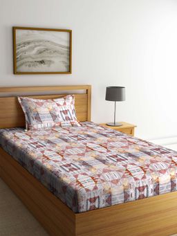 ARRABI - Multi Geometric TC Cotton Blend Single Bedsheet with 1 Pillow Cover