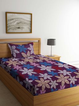 ARRABI - Multi Floral TC Cotton Blend Single Bedsheet with 1 Pillow Cover