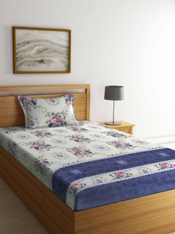 ARRABI - Multi Floral TC Cotton Blend Single Bedsheet with 1 Pillow Cover