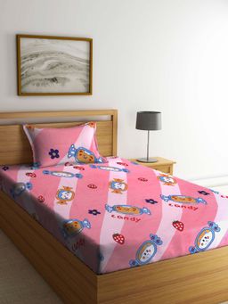 ARRABI - Multi Cartoon TC Cotton Blend Single Bedsheet with 1 Pillow Cover