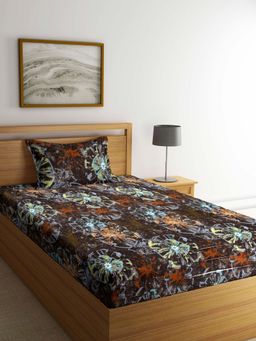 ARRABI - Multi Graphic TC Cotton Blend Single Bedsheet with 1 Pillow Cover