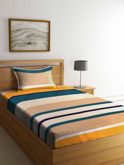 ARRABI - Multi Stripes TC Cotton Blend Single Bedsheet with 1 Pillow Cover