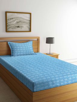 ARRABI - Blue Indian Handwoven Cotton Single Bedsheet with 1 Pillow Cover
