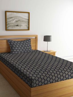 ARRABI - Black Indian Handwoven Cotton Single Bedsheet with 1 Pillow Cover