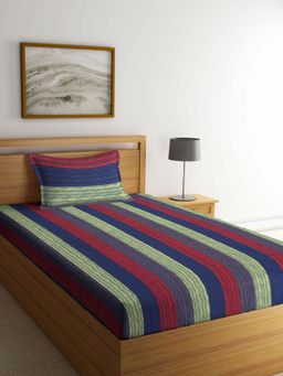 ARRABI - Multi Stripes Handwoven Cotton Single Bedsheet with 1 Pillow Cover