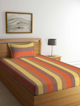 ARRABI - Multi Stripes Handwoven Cotton Single Bedsheet with 1 Pillow Cover