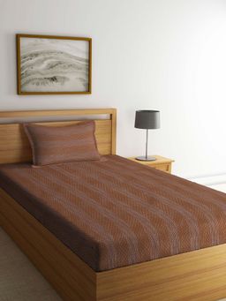 ARRABI - Brown Stripes Handwoven Cotton Single Bedsheet with 1 Pillow Cover