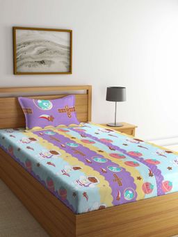 ARRABI - Multi Cartoon TC Cotton Blend Single Bedsheet with 1 Pillow Cover