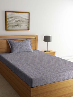 ARRABI - Grey Indian Handwoven Cotton Single Bedsheet with 1 Pillow Cover