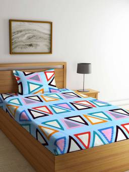 ARRABI - Multi Geometric TC Cotton Blend Single Bedsheet with 1 Pillow Cover