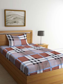ARRABI - Multi Checks TC Cotton Blend Single Bedsheet with 1 Pillow Cover