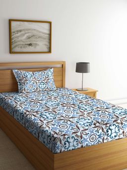 ARRABI - Multi Indian TC Cotton Blend Single Bedsheet with 1 Pillow Cover